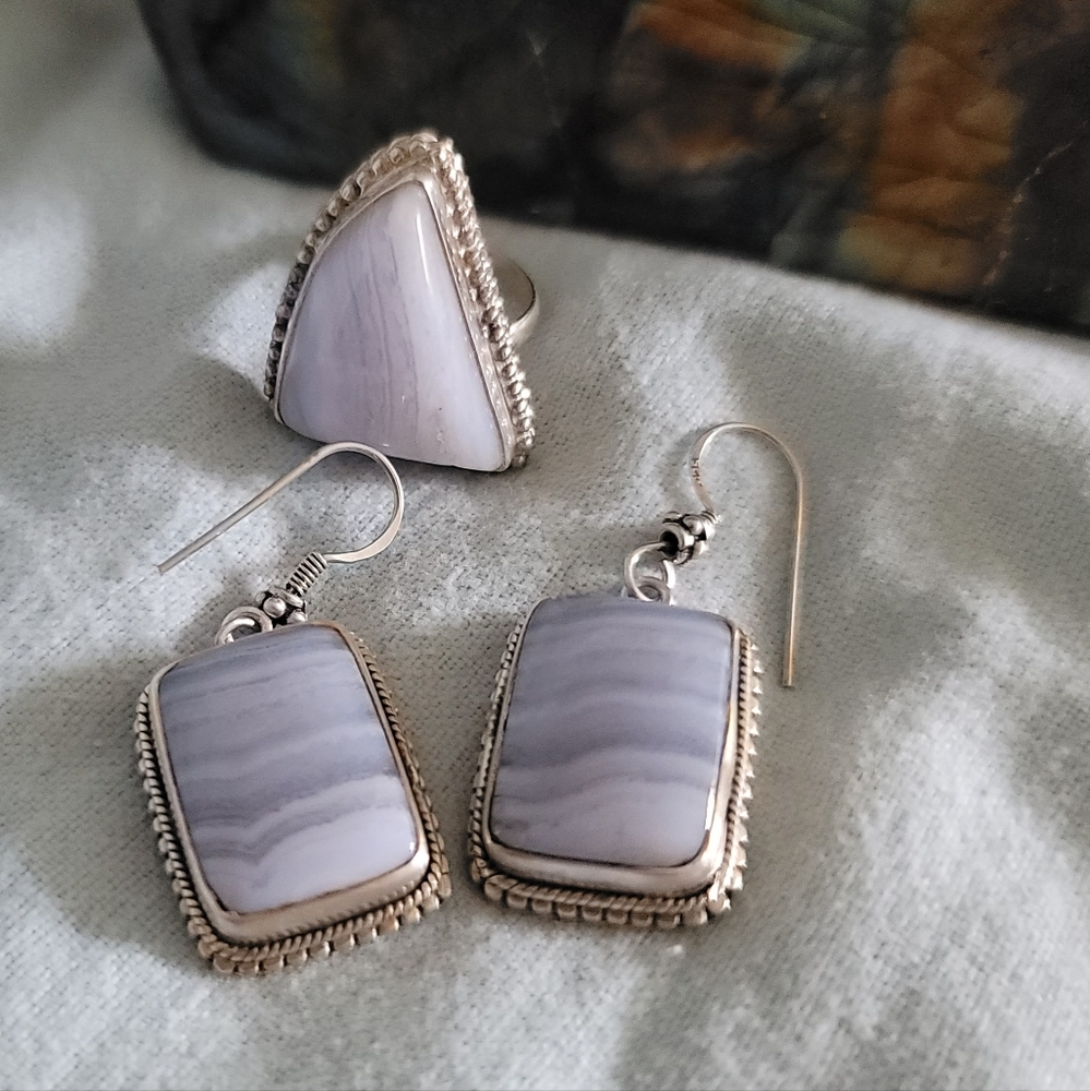 Blue Lace Agate 925 Jewelry Set